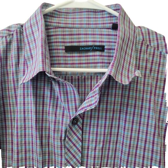 Zachary Prell Gray Purple Blue Stripe Long Sleeve Button Down Shirt Size XXL - Picture 1 of 7